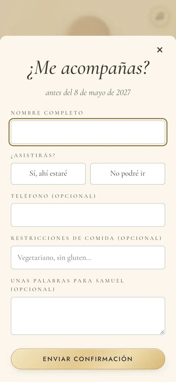 Pantalla de la invitación: confirmación real