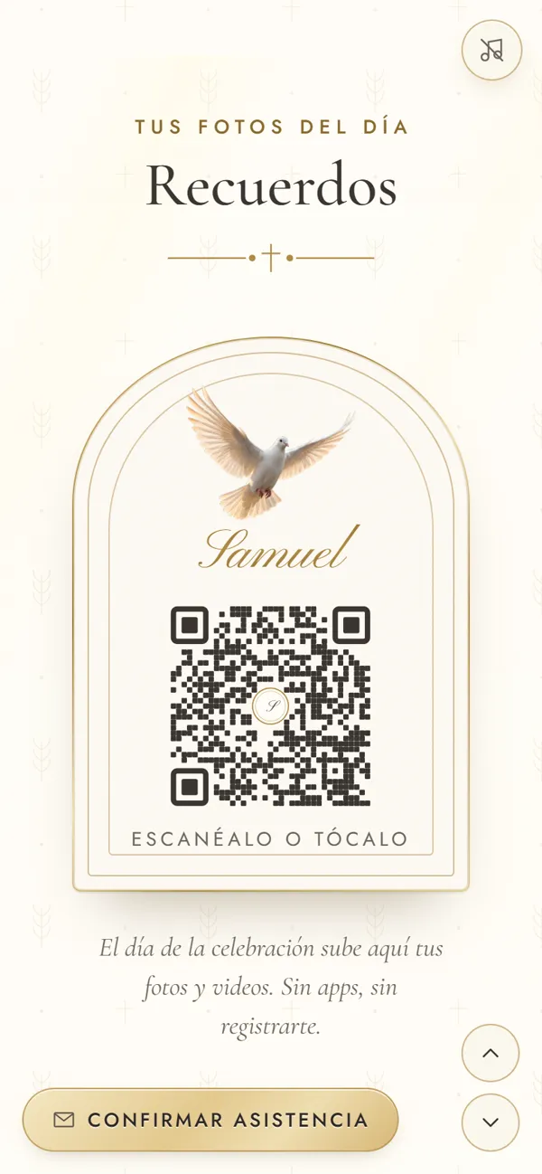 Pantalla de la invitación: fotos por qr